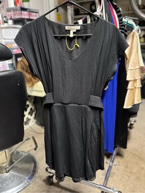 BCBGeneration Black V-Neck Mini Dress with Side Tabs
